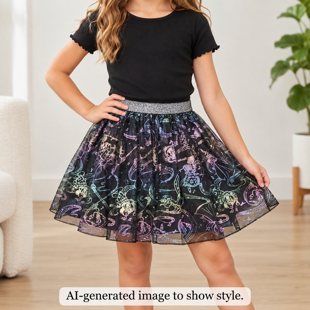 Disney 100 Anniversary Girls Black Tulle Tutu Character Skirt Size M 7/8